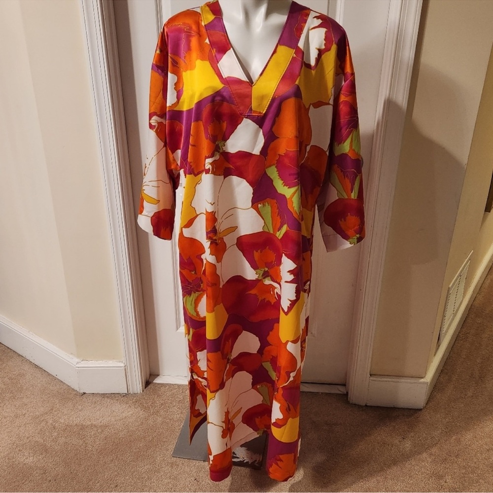 Natori Multicolor Floral Caftan Dress